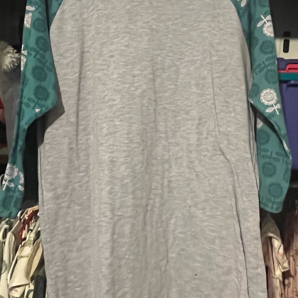 LuLaRoe Women’s Size XL Gray Top Floral Sleeves Randy Baseball T Shirt Top
